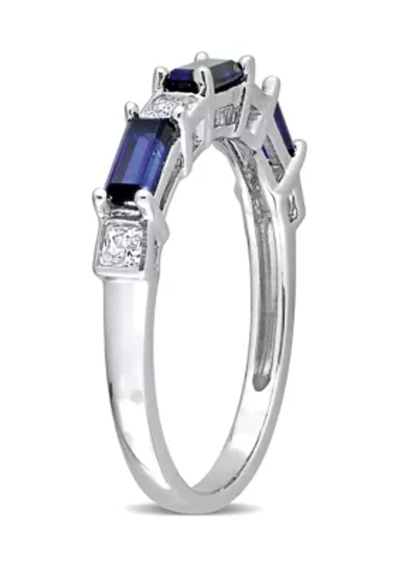 Lab Created 1 3/8 CT TGW Blue and White Sapphire Baguette Ring Sterling Silver
