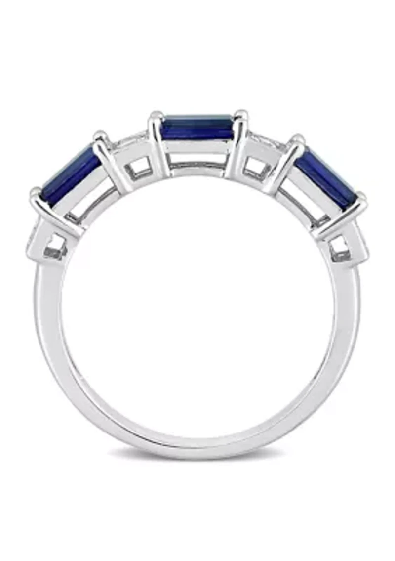 Lab Created 1 3/8 CT TGW Blue and White Sapphire Baguette Ring Sterling Silver