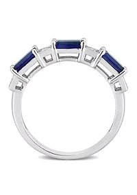 Lab Created 1 3/8 CT TGW Blue and White Sapphire Baguette Ring Sterling Silver