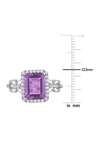3 1/2 CT TGW Amethyst and White Topaz Halo Ring Sterling Silver