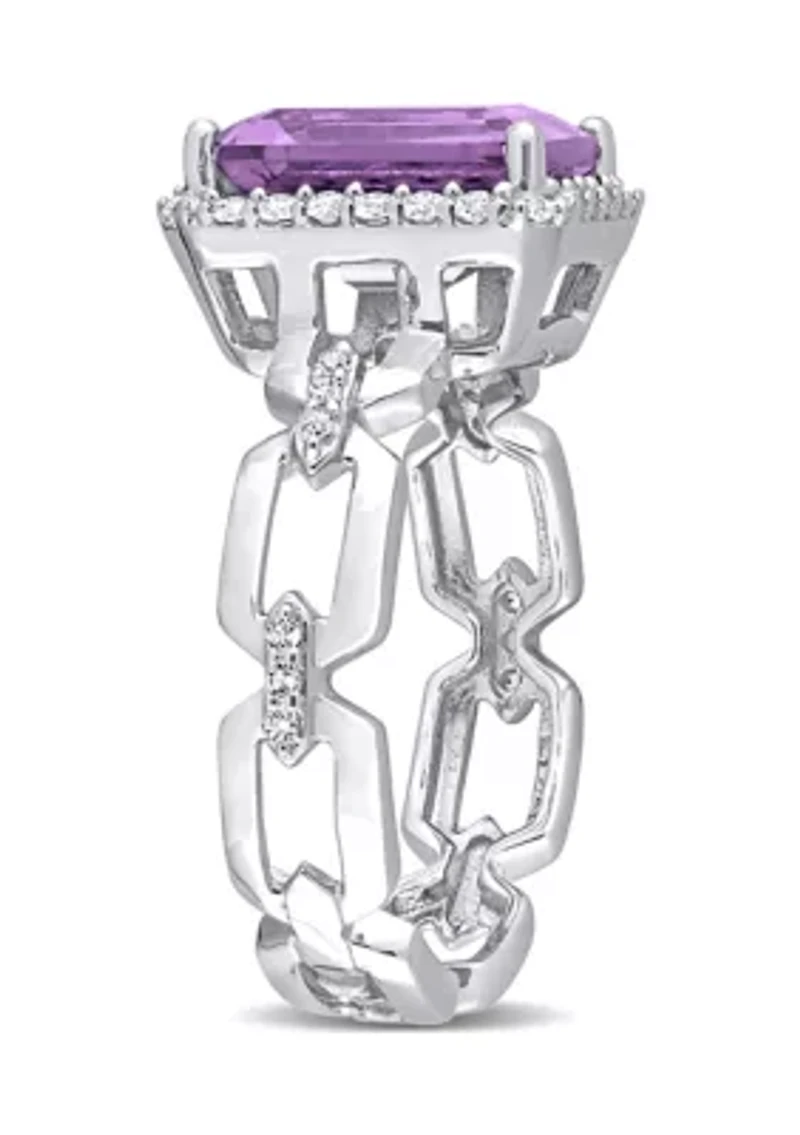 3 1/2 CT TGW Amethyst and White Topaz Halo Ring Sterling Silver
