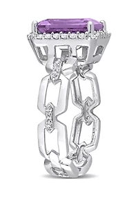 3 1/2 CT TGW Amethyst and White Topaz Halo Ring Sterling Silver