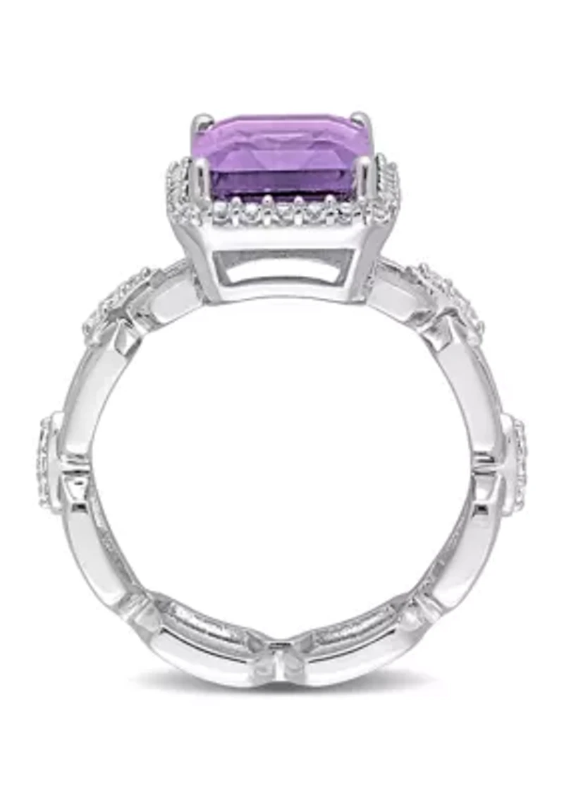 3 1/2 CT TGW Amethyst and White Topaz Halo Ring Sterling Silver