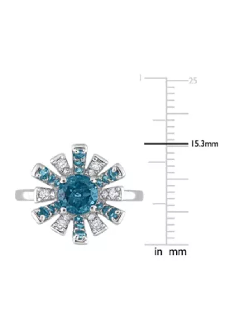 1 3/4 CT TGW London Blue Topaz and White Starburst Cocktail Ring Sterling Silver