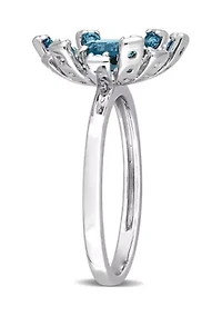 1 3/4 CT TGW London Blue Topaz and White Starburst Cocktail Ring Sterling Silver