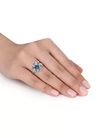 1 3/4 CT TGW London Blue Topaz and White Starburst Cocktail Ring Sterling Silver