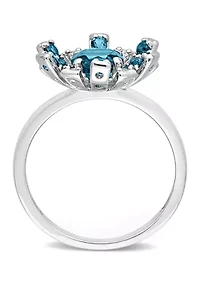 1 3/4 CT TGW London Blue Topaz and White Starburst Cocktail Ring Sterling Silver