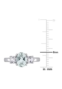 Lab Created Oval Cut Aquamarine and White Sapphire 3-Stone Ring Sterling Silver