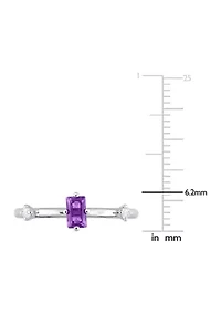 2/5 CT TGW Emerald Cut Amethyst and White Topaz 3-Stone Ring Sterling Silver