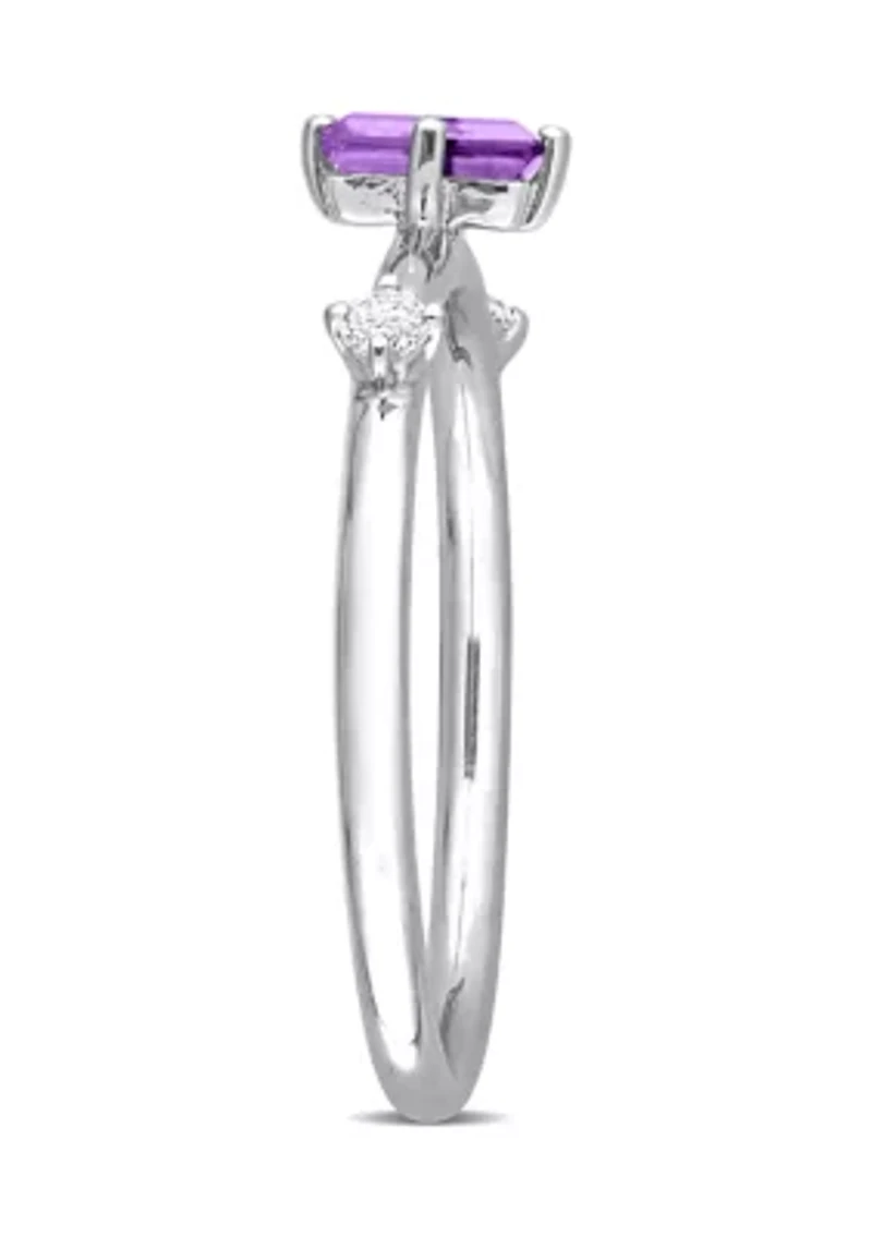 2/5 CT TGW Emerald Cut Amethyst and White Topaz 3-Stone Ring Sterling Silver