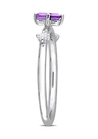 2/5 CT TGW Emerald Cut Amethyst and White Topaz 3-Stone Ring Sterling Silver