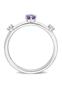 2/5 CT TGW Emerald Cut Amethyst and White Topaz 3-Stone Ring Sterling Silver