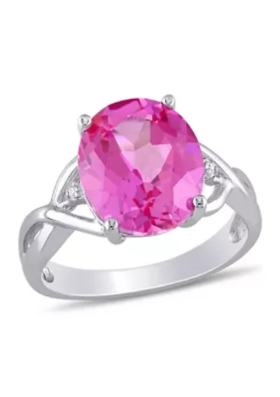 Lab Created 7 1/2 CT TGW Pink Sapphire and Diamond Accent Ring Sterling Silver