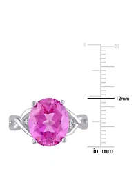 Lab Created 7 1/2 CT TGW Pink Sapphire and Diamond Accent Ring Sterling Silver