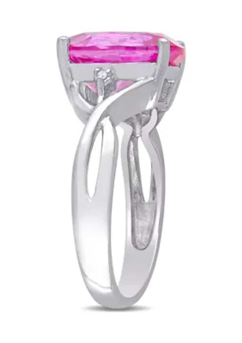 Lab Created 7 1/2 CT TGW Pink Sapphire and Diamond Accent Ring Sterling Silver