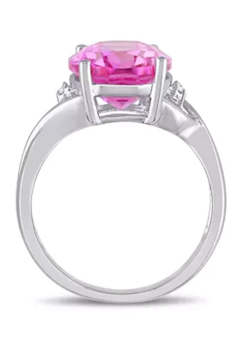 Lab Created 7 1/2 CT TGW Pink Sapphire and Diamond Accent Ring Sterling Silver