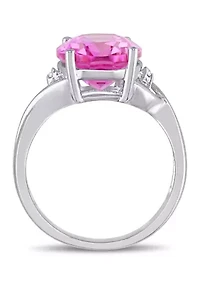 Lab Created 7 1/2 CT TGW Pink Sapphire and Diamond Accent Ring Sterling Silver