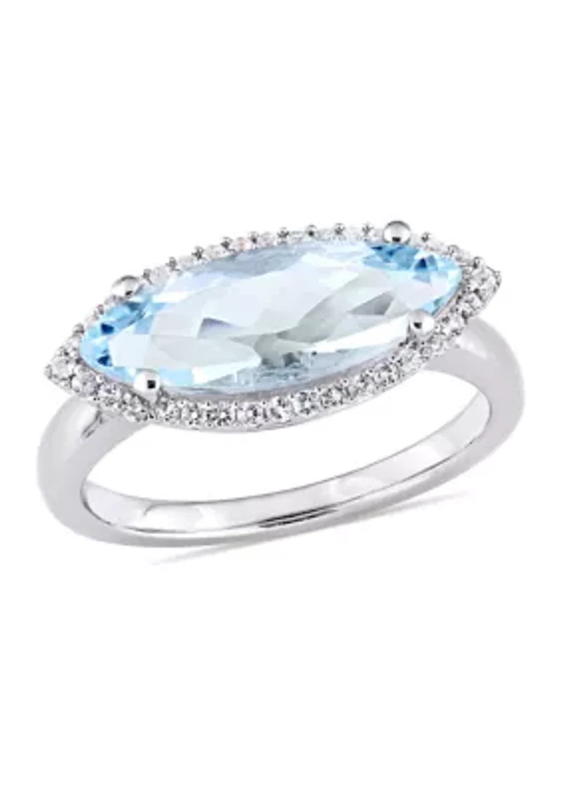 2 7/8 CT TGW Marquise Shape Sky Blue Topaz and White Halo Ring Sterling Silver