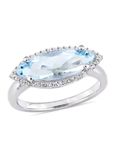2 7/8 CT TGW Marquise Shape Sky Blue Topaz and White Halo Ring Sterling Silver
