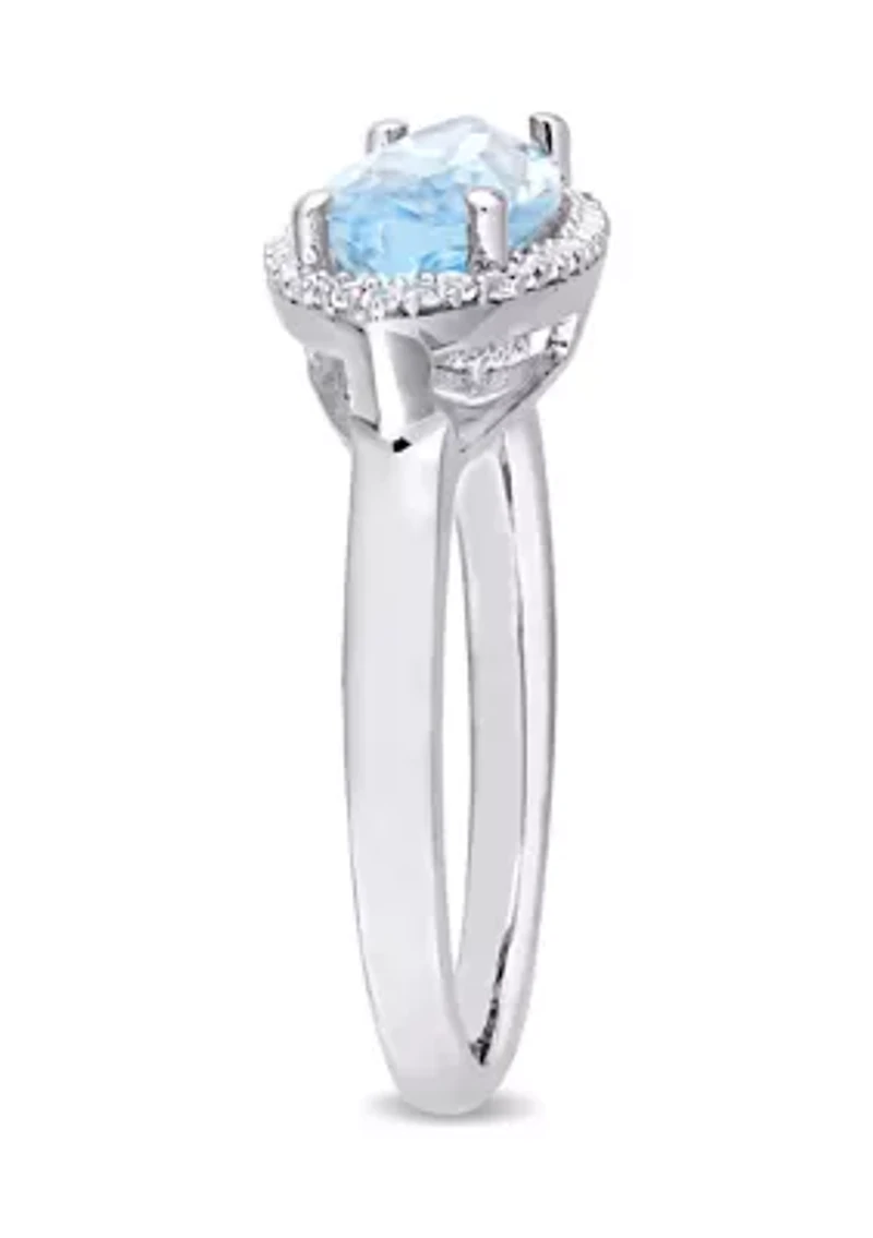2 7/8 CT TGW Marquise Shape Sky Blue Topaz and White Halo Ring Sterling Silver