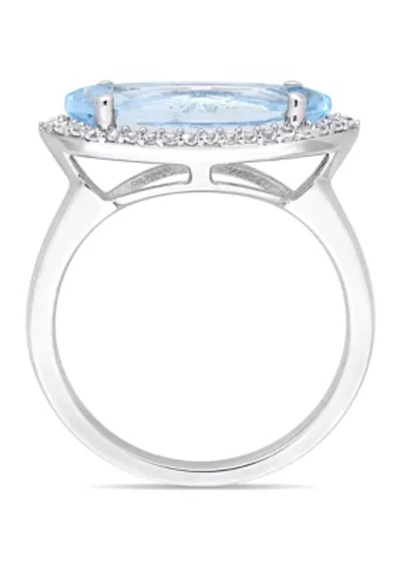 2 7/8 CT TGW Marquise Shape Sky Blue Topaz and White Halo Ring Sterling Silver