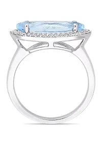 2 7/8 CT TGW Marquise Shape Sky Blue Topaz and White Halo Ring Sterling Silver