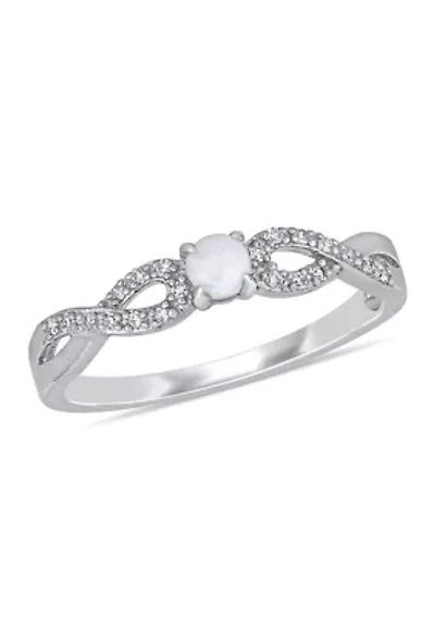 1/10 CT TW Diamond and Opal Infinity Ring Sterling Silver