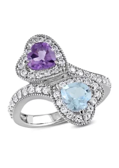 Amethyst, Sky Blue Topaz and Created White Sapphire Heart Twist Ring Sterling Silver
