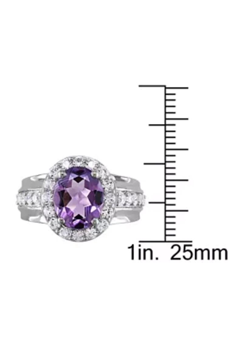 Lab Created 3 3/8 CT TGW Oval Cut Amethyst and White Sapphire Halo Ring Sterling Silver
