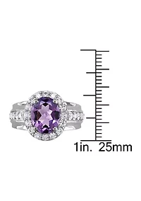 Lab Created 3 3/8 CT TGW Oval Cut Amethyst and White Sapphire Halo Ring Sterling Silver