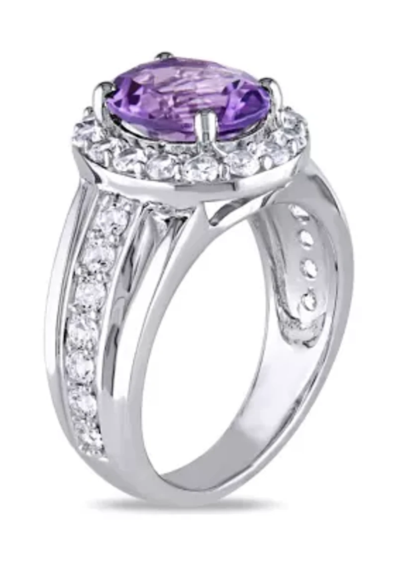 Lab Created 3 3/8 CT TGW Oval Cut Amethyst and White Sapphire Halo Ring Sterling Silver