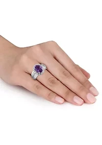 Lab Created 3 3/8 CT TGW Oval Cut Amethyst and White Sapphire Halo Ring Sterling Silver