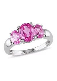 Lab Created 3 1/6 CT TGW Oval Cut Pink Sapphire 3-Stone Ring Sterling Silver