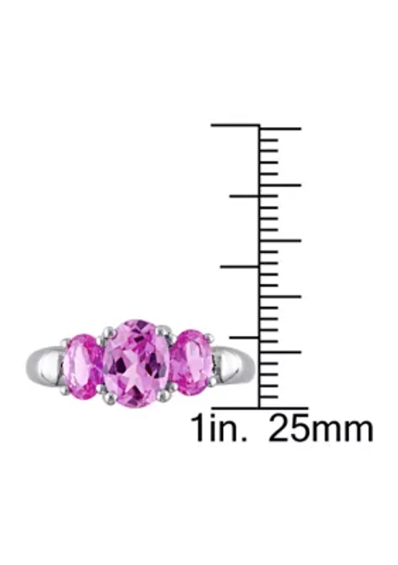 Lab Created 3 1/6 CT TGW Oval Cut Pink Sapphire 3-Stone Ring Sterling Silver