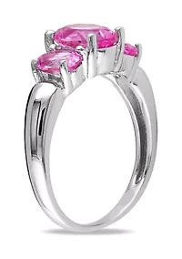 Lab Created 3 1/6 CT TGW Oval Cut Pink Sapphire 3-Stone Ring Sterling Silver