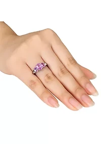 Lab Created 3 1/6 CT TGW Oval Cut Pink Sapphire 3-Stone Ring Sterling Silver