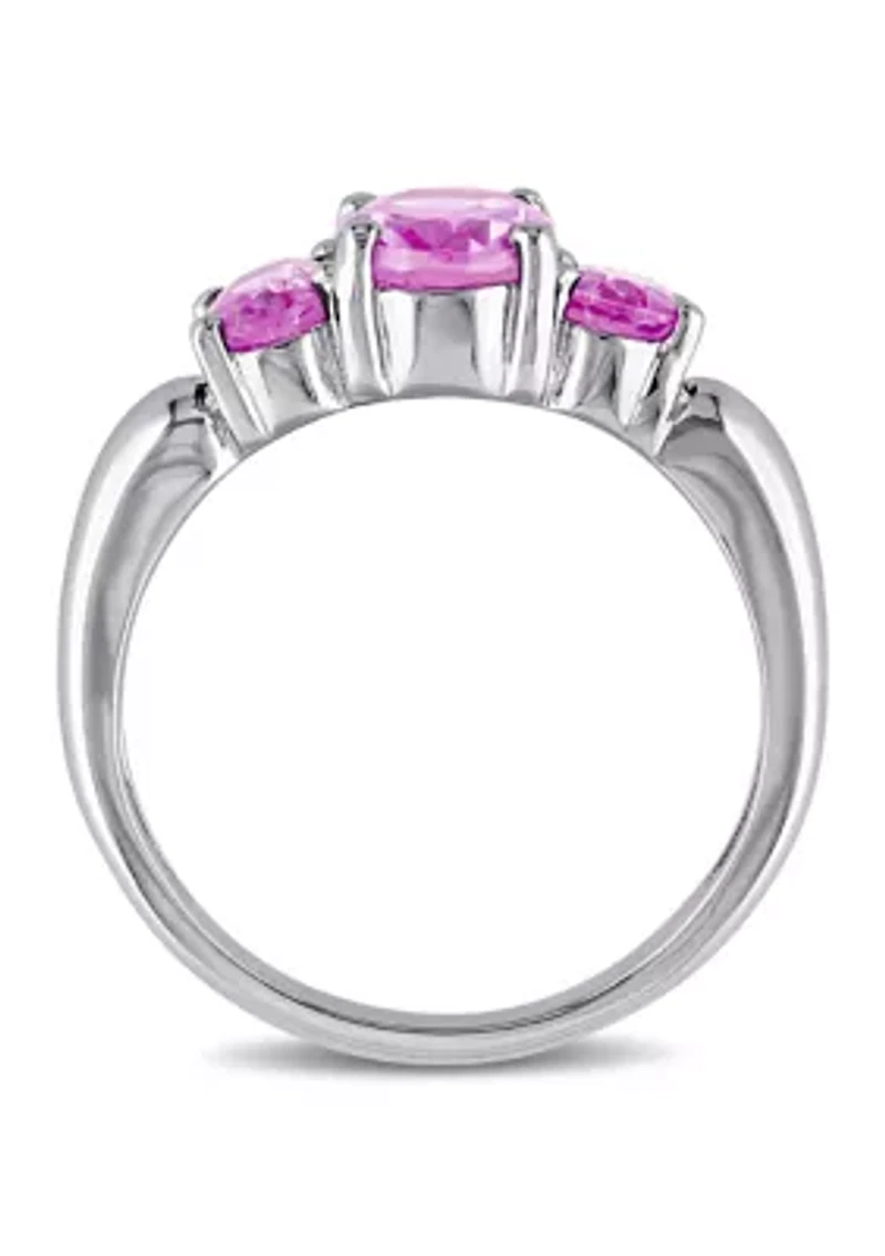 Lab Created 3 1/6 CT TGW Oval Cut Pink Sapphire 3-Stone Ring Sterling Silver
