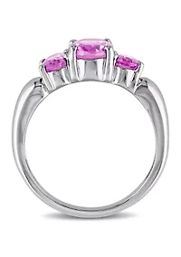 Lab Created 3 1/6 CT TGW Oval Cut Pink Sapphire 3-Stone Ring Sterling Silver