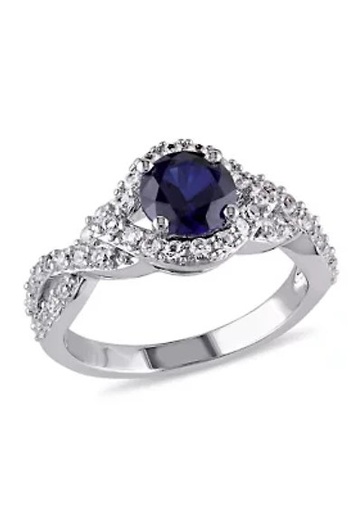 Lab Created 2 1/10 CT TGW Blue and White Sapphire Crossover Twist Ring Sterling Silver