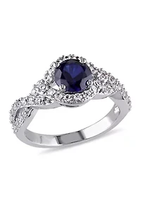 Lab Created 2 1/10 CT TGW Blue and White Sapphire Crossover Twist Ring Sterling Silver