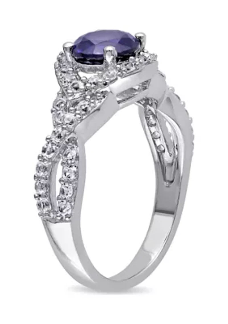 Lab Created 2 1/10 CT TGW Blue and White Sapphire Crossover Twist Ring Sterling Silver