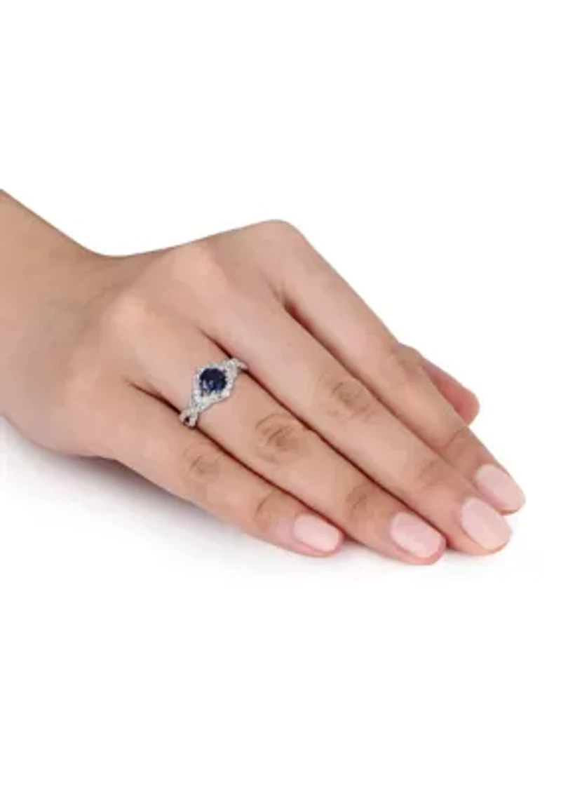 Lab Created 2 1/10 CT TGW Blue and White Sapphire Crossover Twist Ring Sterling Silver
