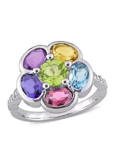 3 3/8 CT TGW Multi-Gem Diamond Accent Floral Ring Sterling Silver