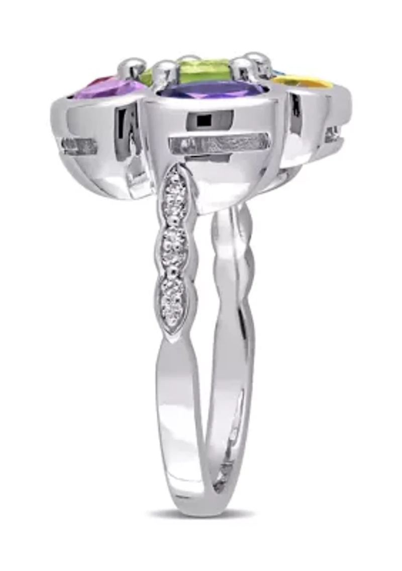 3 3/8 CT TGW Multi-Gem Diamond Accent Floral Ring Sterling Silver