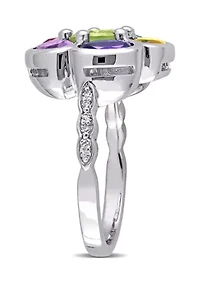 3 3/8 CT TGW Multi-Gem Diamond Accent Floral Ring Sterling Silver