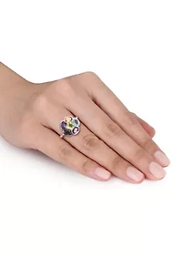 3 3/8 CT TGW Multi-Gem Diamond Accent Floral Ring Sterling Silver