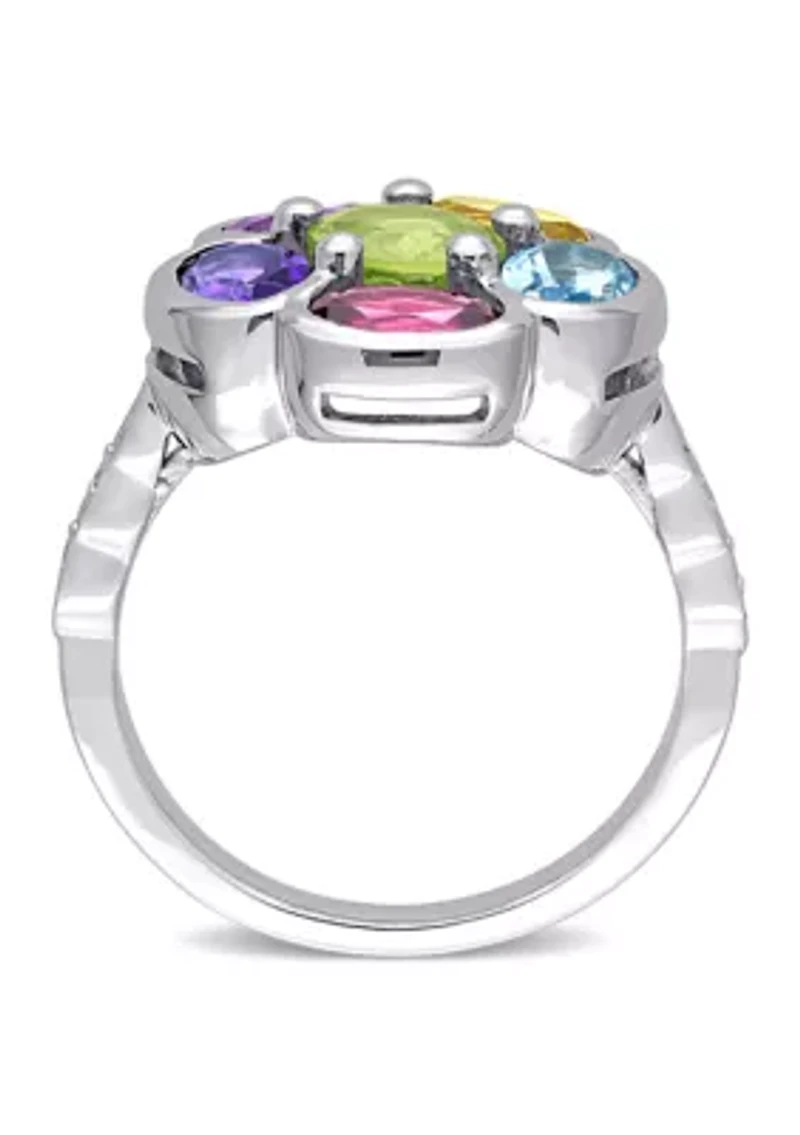 3 3/8 CT TGW Multi-Gem Diamond Accent Floral Ring Sterling Silver