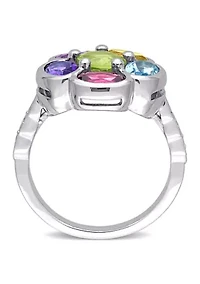 3 3/8 CT TGW Multi-Gem Diamond Accent Floral Ring Sterling Silver