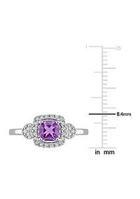 5/8 CT TGW Amethyst and 1/10 TW Diamond Halo Ring Sterling Silver