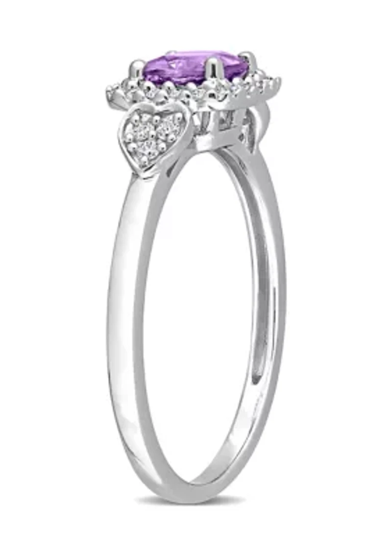 5/8 CT TGW Amethyst and 1/10 TW Diamond Halo Ring Sterling Silver